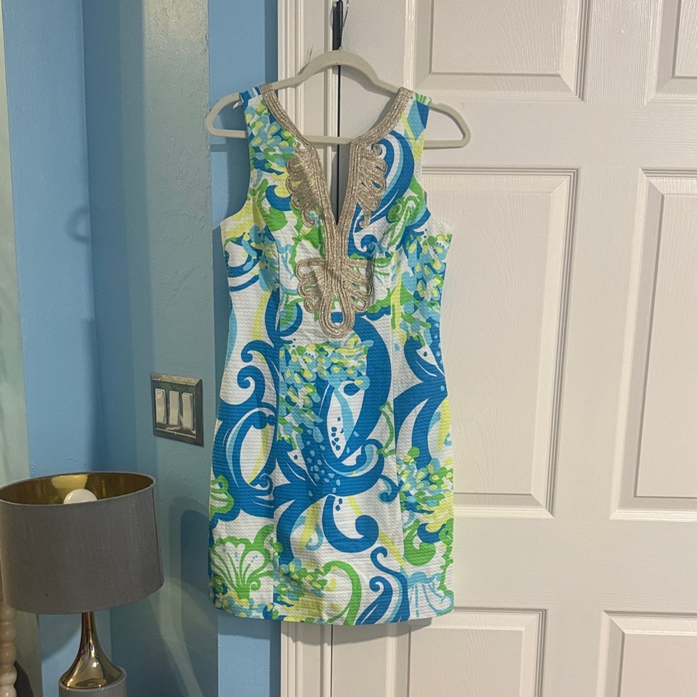 SOLD:  Lilly Pulitzer Blue and Green Patterned Mini Dress